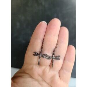 925 Dragonfly Dangling Pierced Earrings Vintage